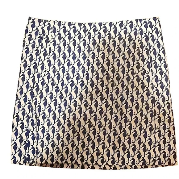 Nwot J.Crew navy seahorse print on crisp white fabric mini skirt Size 0 - Picture 1 of 4